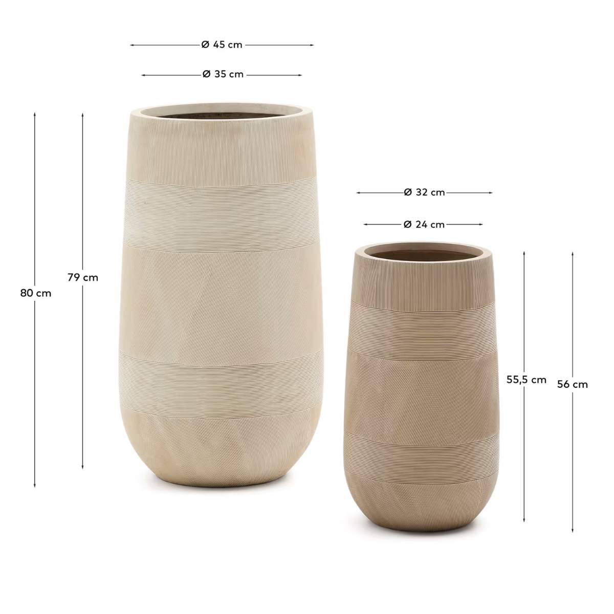 Kave Home Tival beige cement-effect planter Ø 45 cm / Ø 32 cm