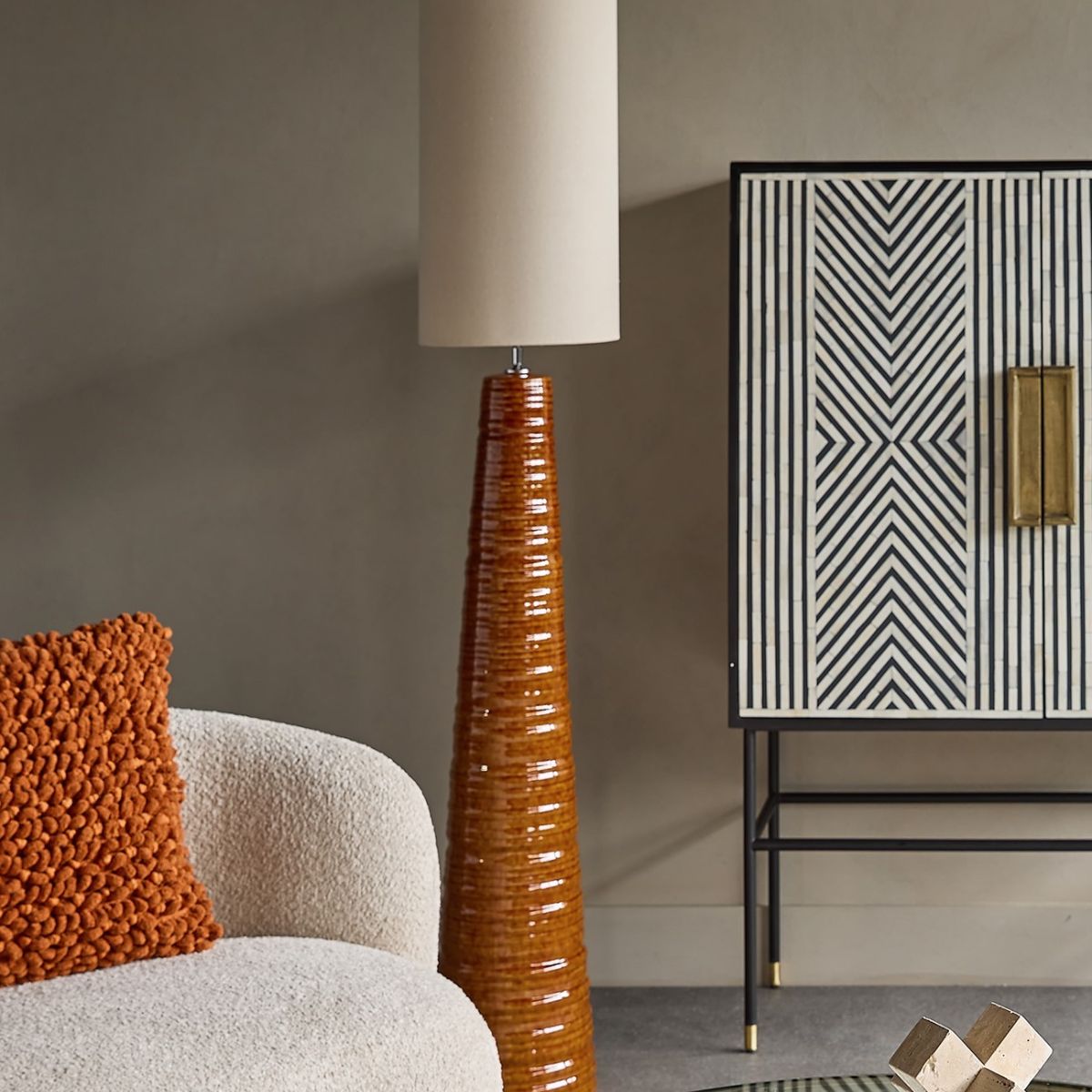 Libra Interiors Tivoli Tall Ceramic Floor Lamp Terracotta with Shade E27 60W