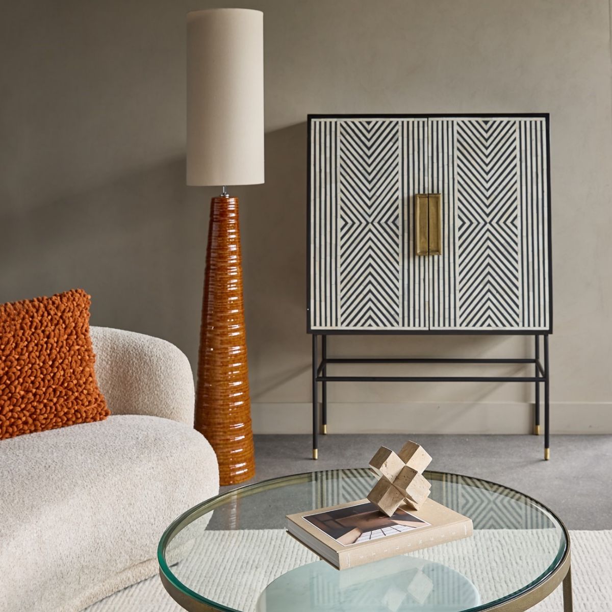 Libra Interiors Tivoli Tall Ceramic Floor Lamp Terracotta with Shade E27 60W