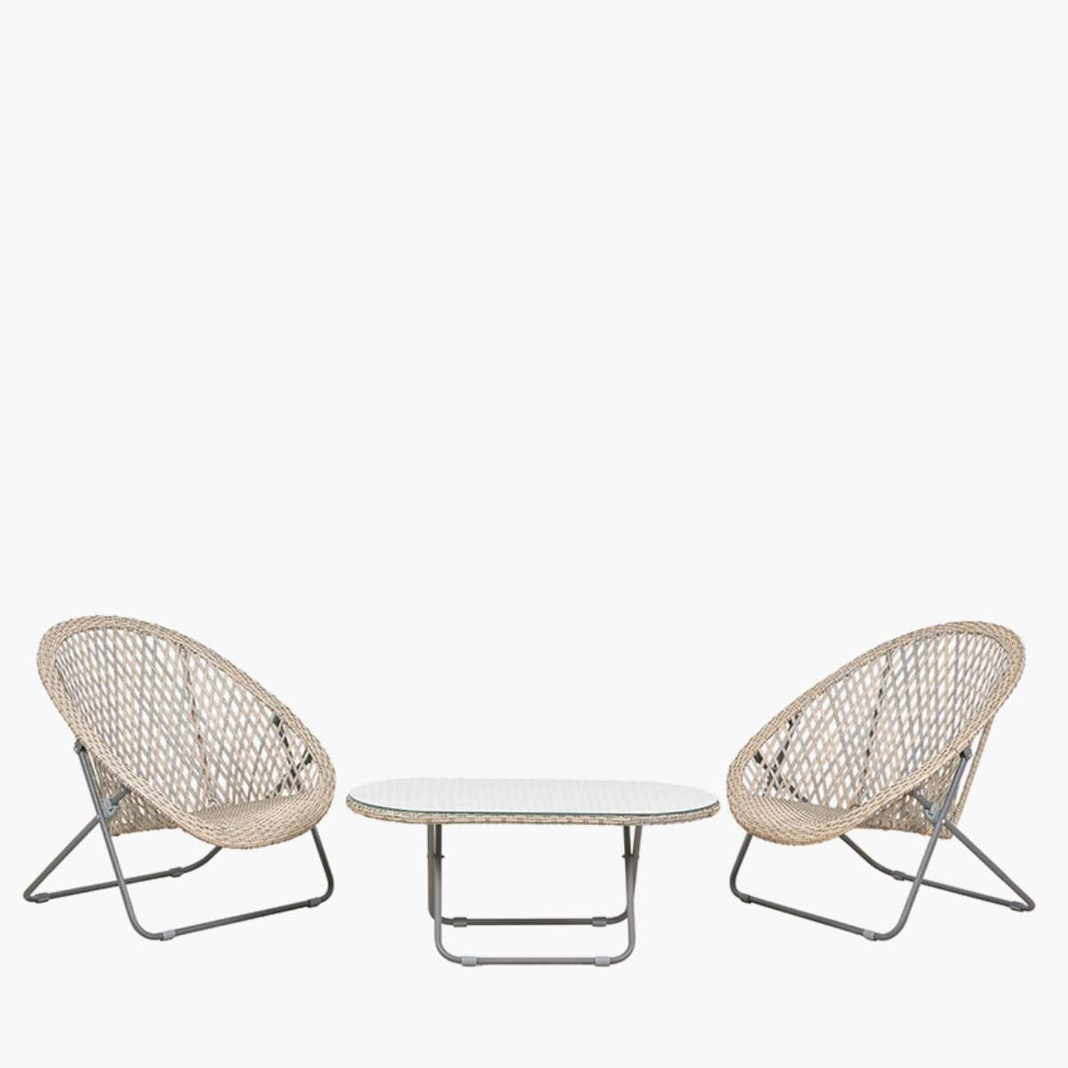 Pacific Lifestyle Tobs Outdoor Grey Foldable Loungers Set with Oval Table