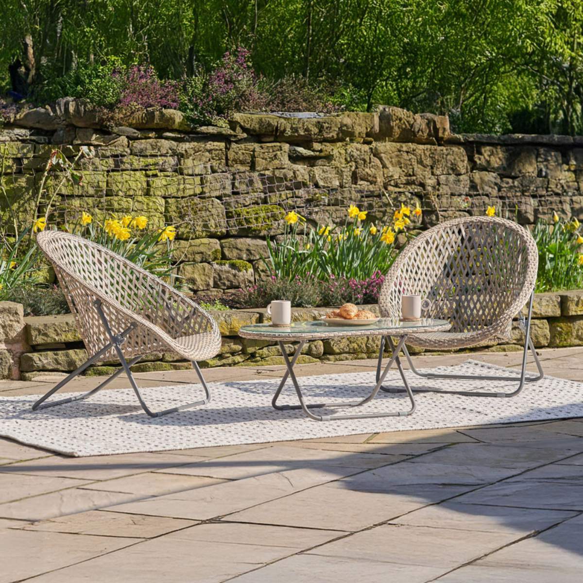 Pacific Lifestyle Tobs Outdoor Grey Foldable Loungers Set with Oval Table