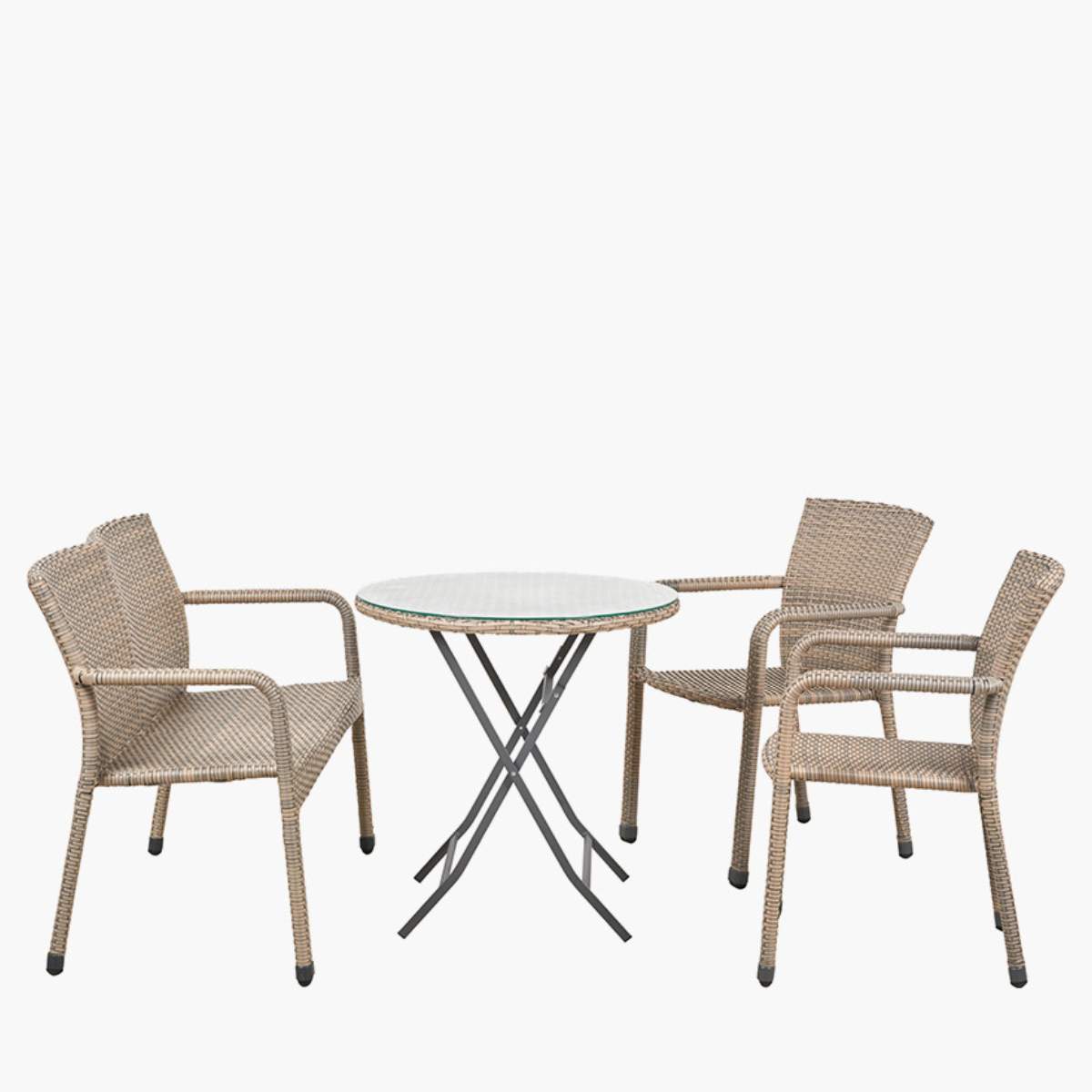 Pacific Lifestyle Tobs Outdoor Grey Synthetic Rattan Bench & Two Armchairs Bistro Set