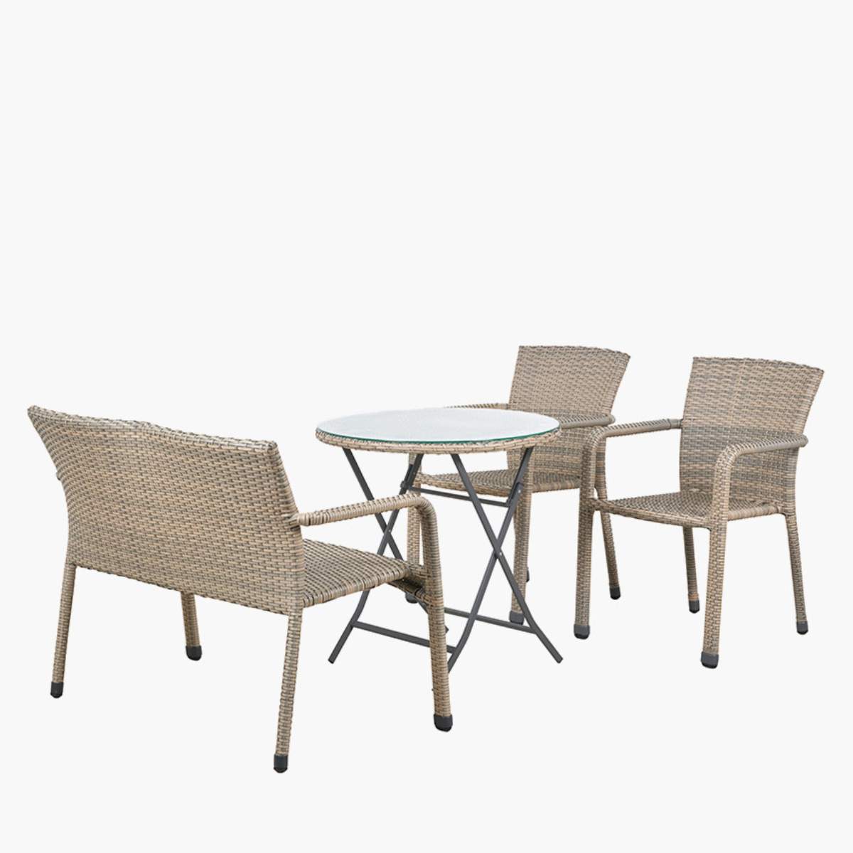 Pacific Lifestyle Tobs Outdoor Grey Synthetic Rattan Bench & Two Armchairs Bistro Set