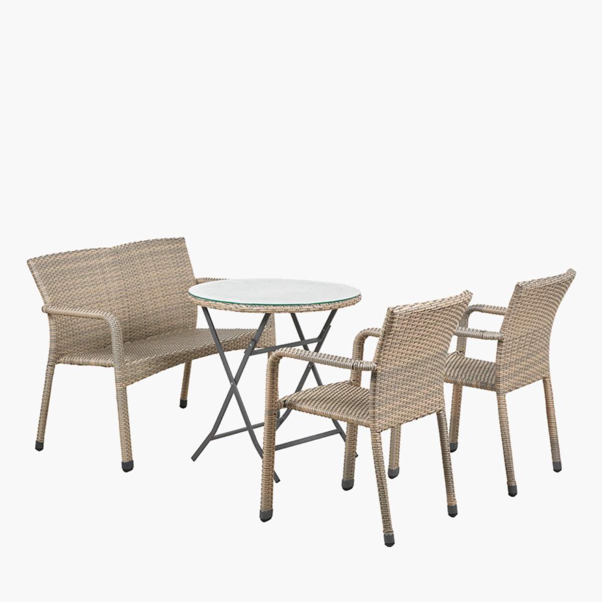 Pacific Lifestyle Tobs Outdoor Grey Synthetic Rattan Bench & Two Armchairs Bistro Set