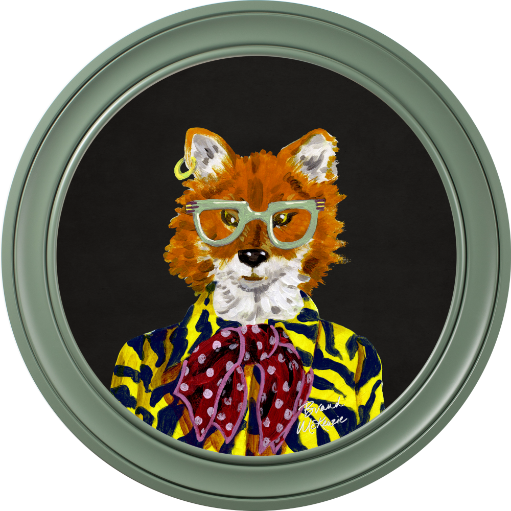 Brand McKenzie Fine China Todd Framed Round Art Print with Charcoal Black Background