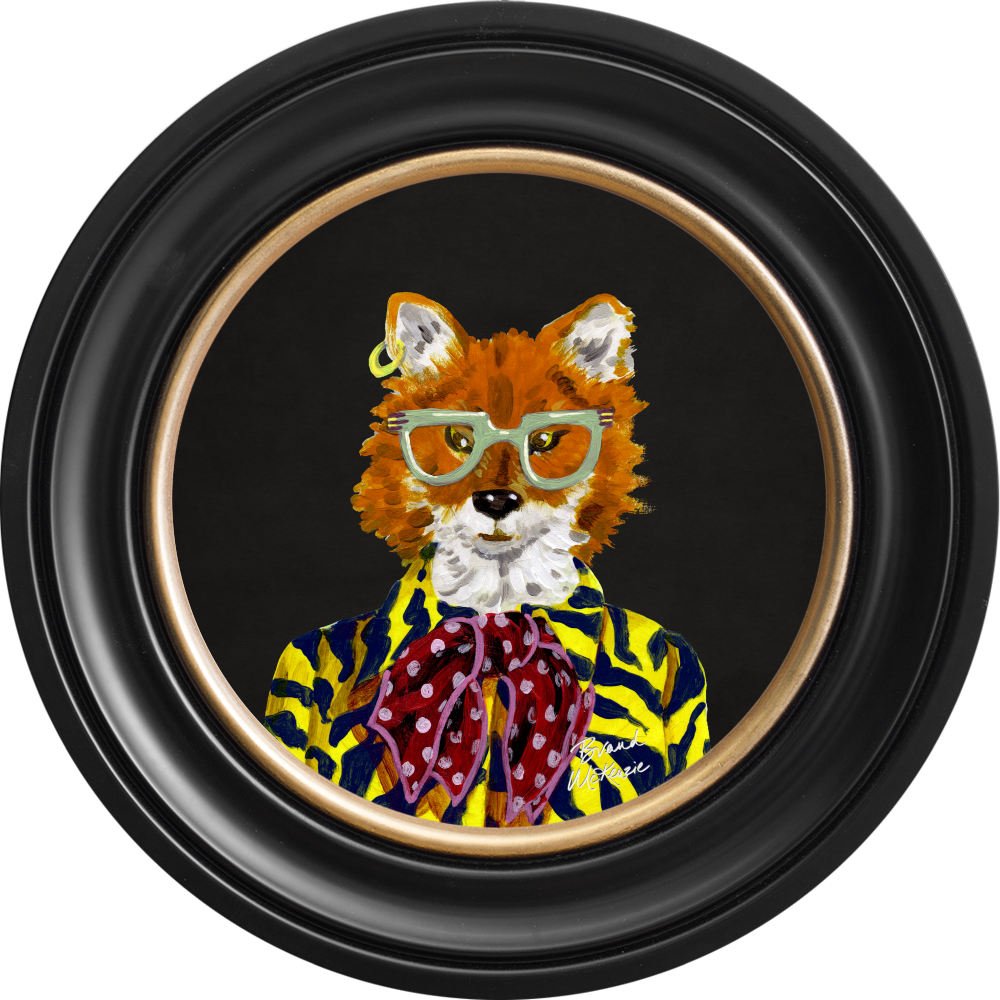 Brand McKenzie Fine China Todd Framed Round Art Print with Charcoal Black Background