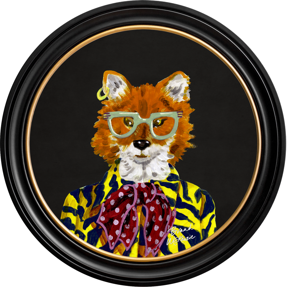 Brand McKenzie Fine China Todd Framed Round Art Print with Charcoal Black Background