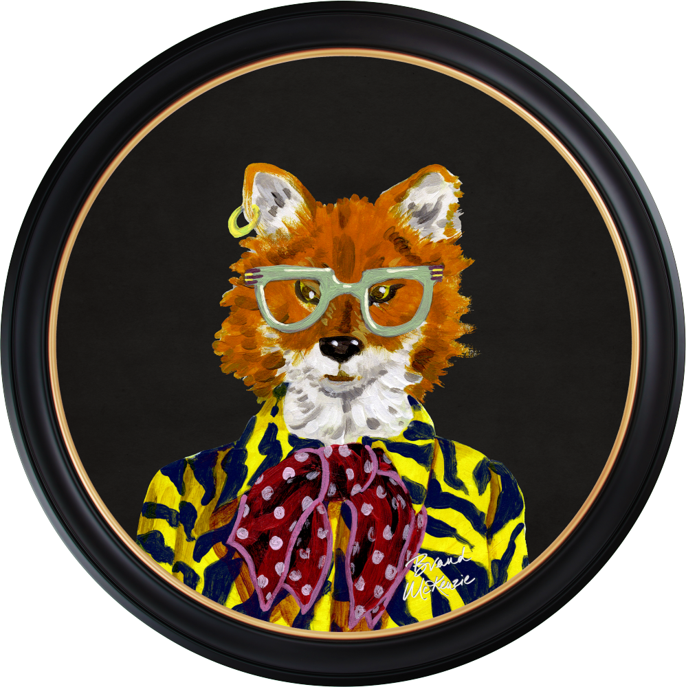 Brand McKenzie Fine China Todd Framed Round Art Print with Charcoal Black Background
