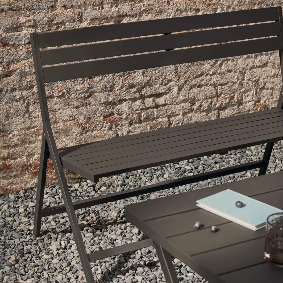 Kave Home Folding outdoor Bench torreta made of aluminum with dark grey finish