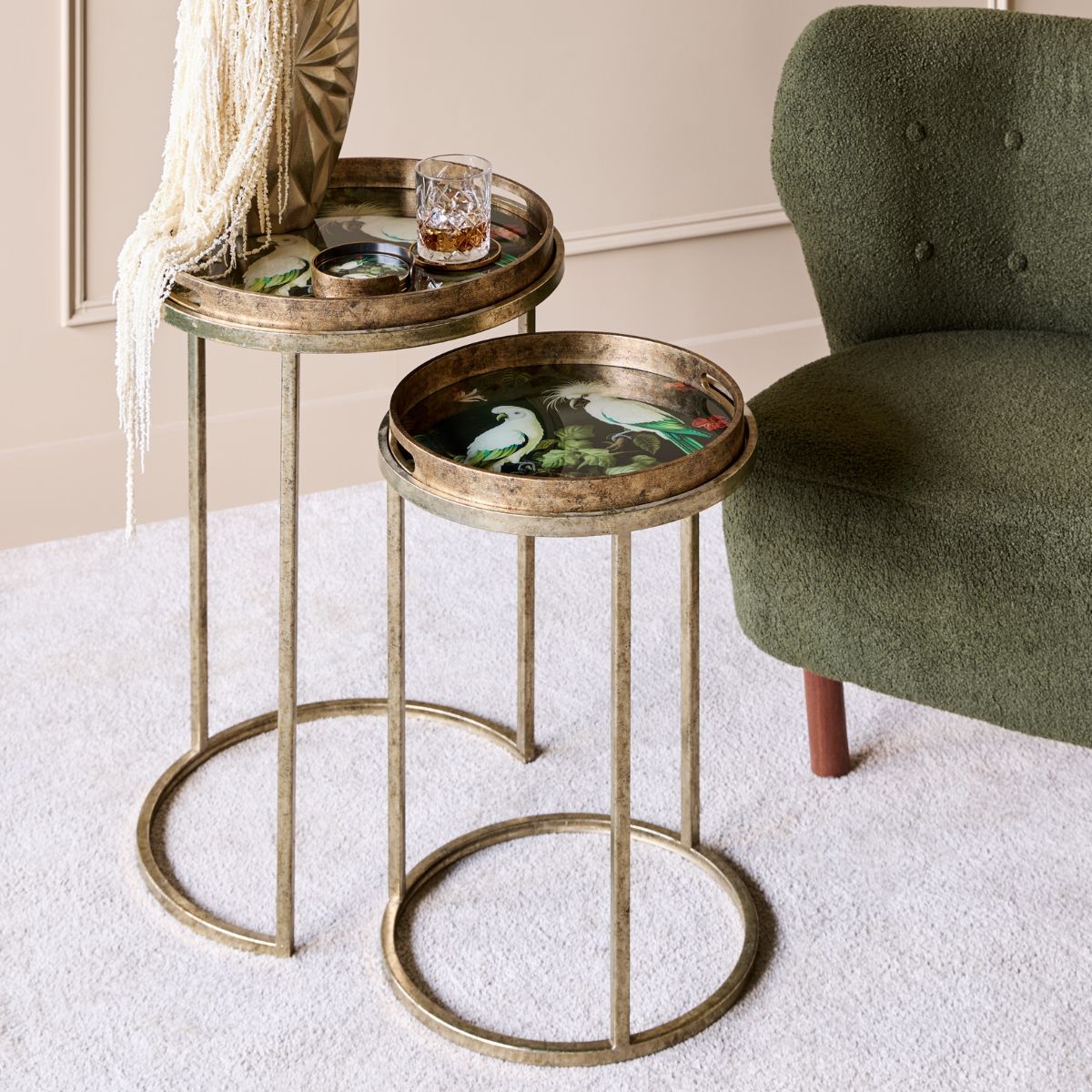 Libra Interiors Tropical Birds Set Of 2 Side Tray Tables