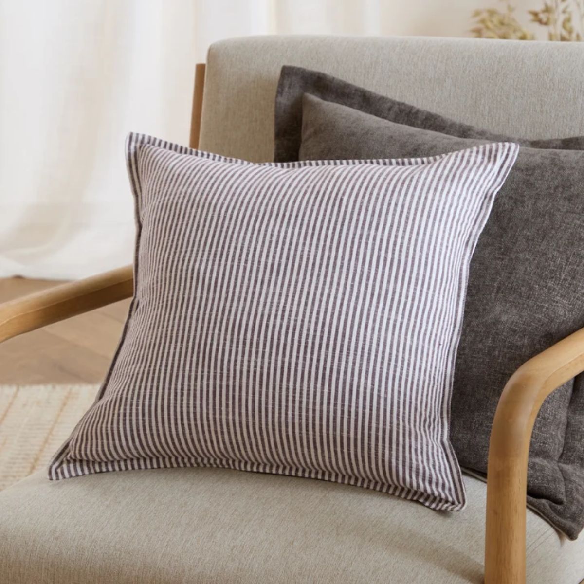 Riva Home Truro Striped 100% Cotton Cushion Chocolate