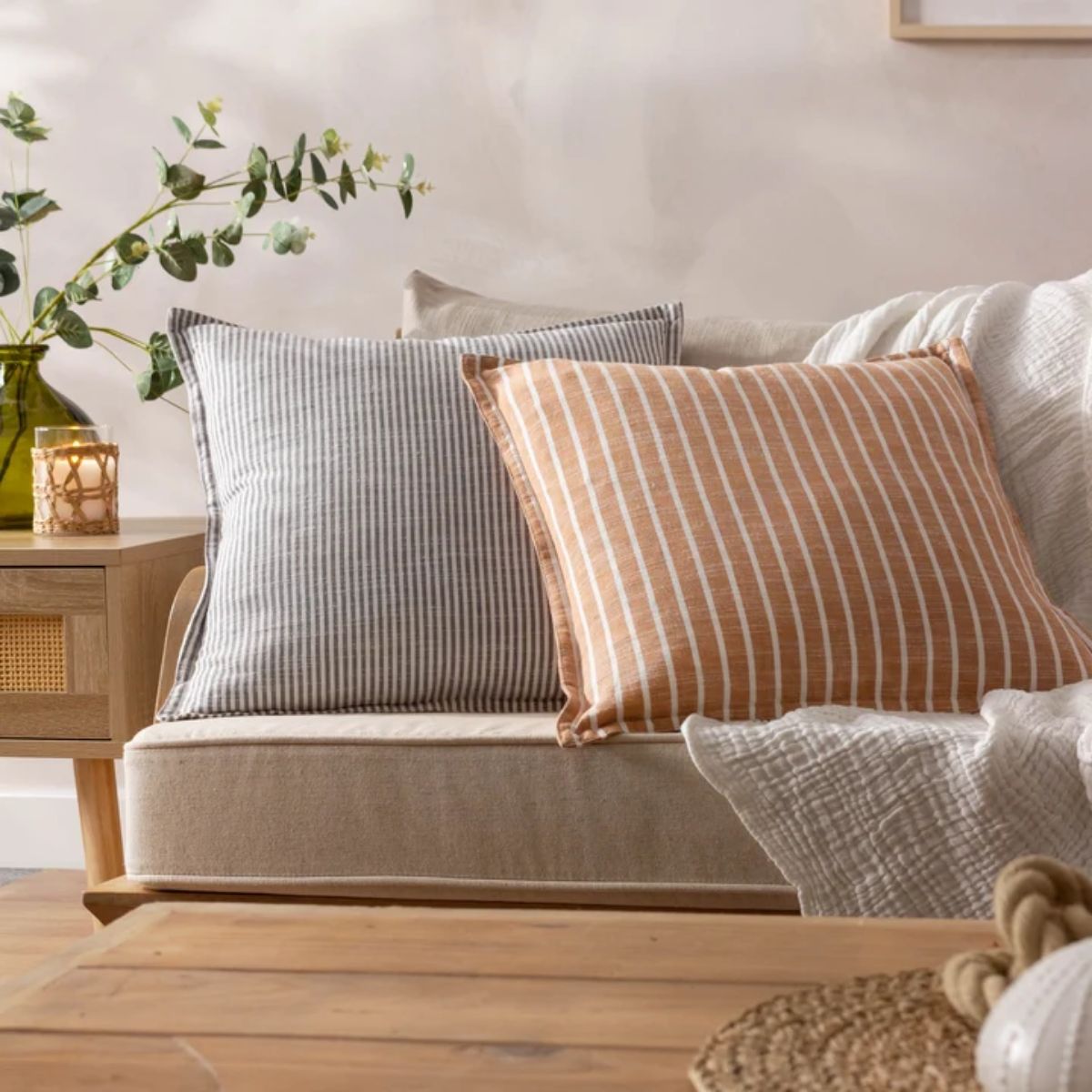 Riva Home Truro Striped 100% Cotton Cushion Grey