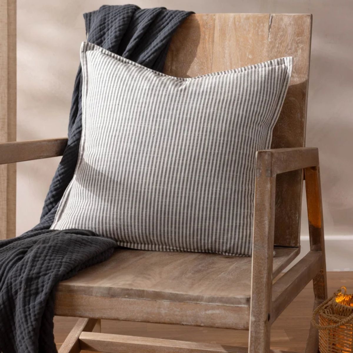 Riva Home Truro Striped 100% Cotton Cushion Grey