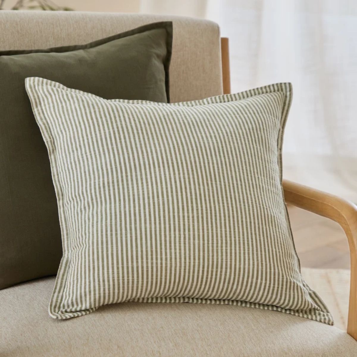 Riva Home Truro Striped 100% Cotton Cushion Moss