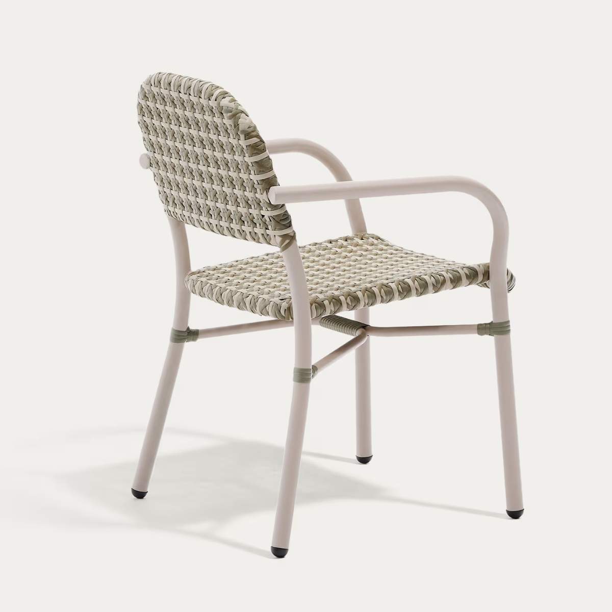 Kave Home Tuccia stackable chair in aluminium and synthetic rattan in green and beige