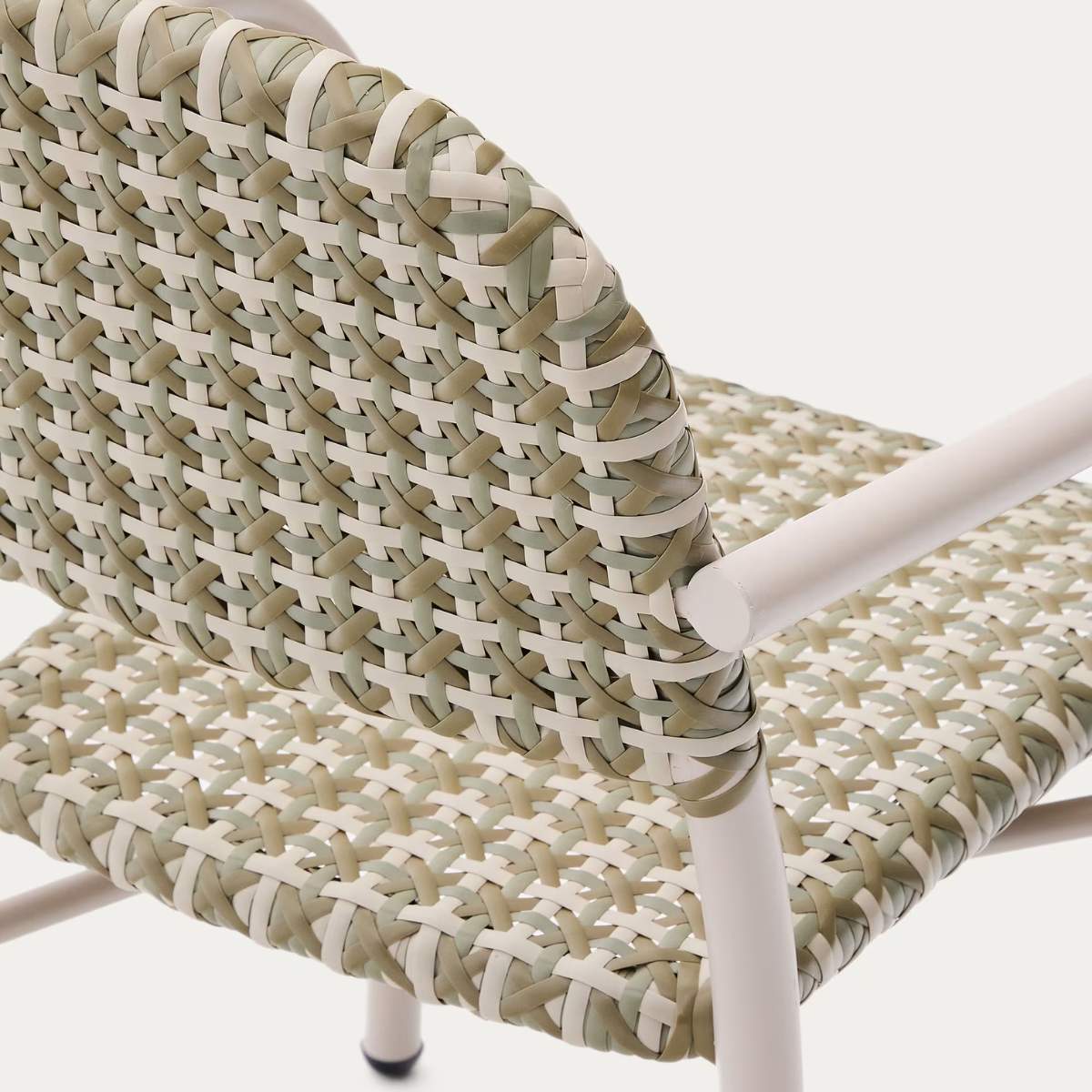 Kave Home Tuccia stackable chair in aluminium and synthetic rattan in green and beige