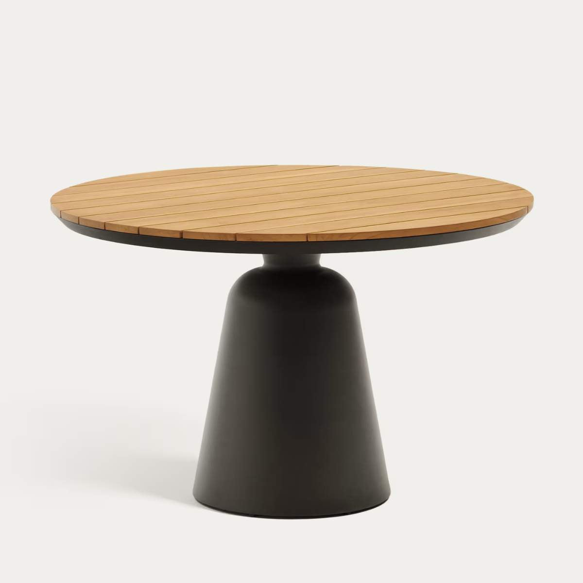 Kave Home Tudons round outdoor table in aluminium in a grey and teak finish, Ø120 cm FSC 100%