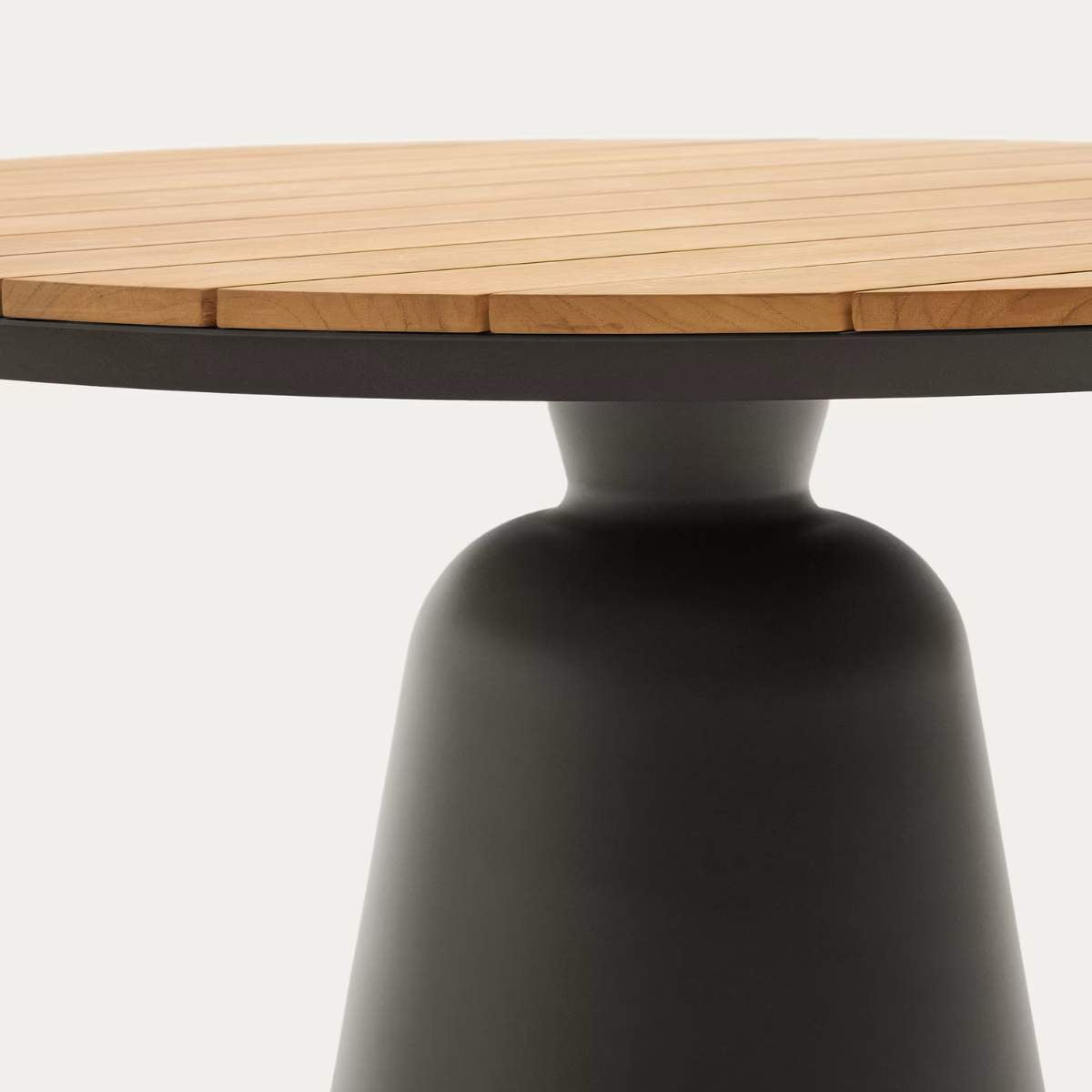 Kave Home Tudons round outdoor table in aluminium in a grey and teak finish, Ø120 cm FSC 100%