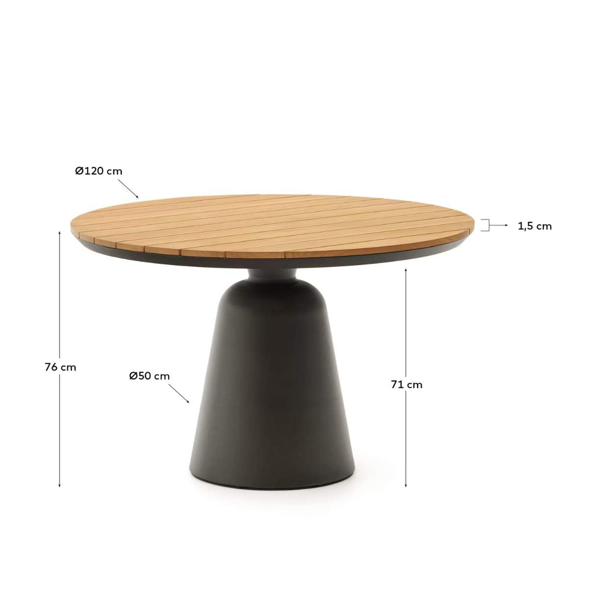 Kave Home Tudons round outdoor table in aluminium in a grey and teak finish, Ø120 cm FSC 100%