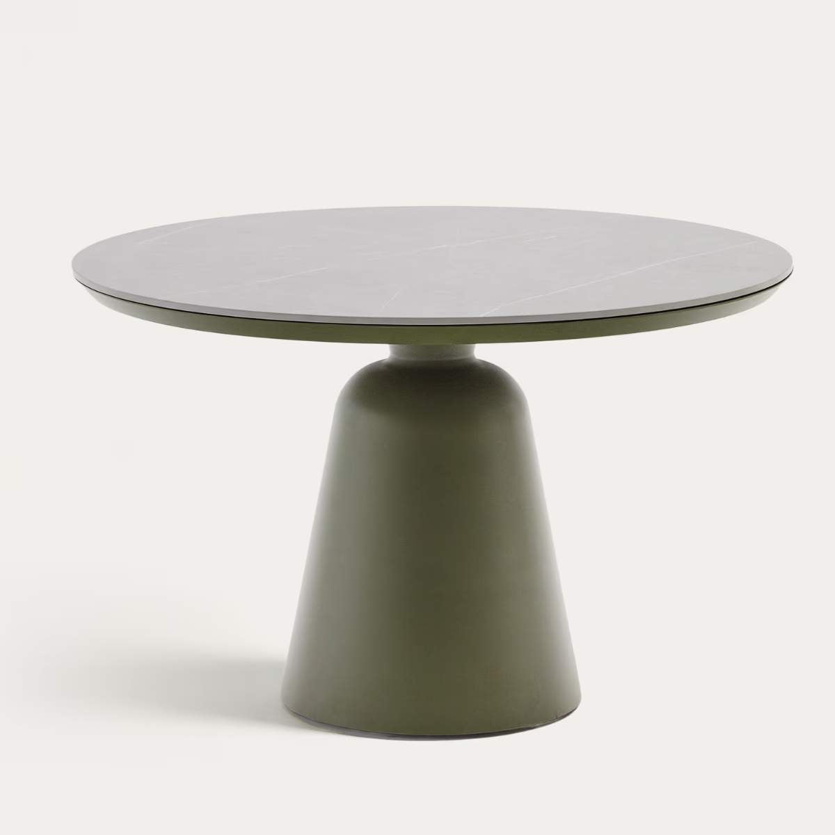 Kave Home Tudons round outdoor table in aluminium in a grey and teak finish, Ø120 cm FSC 100%