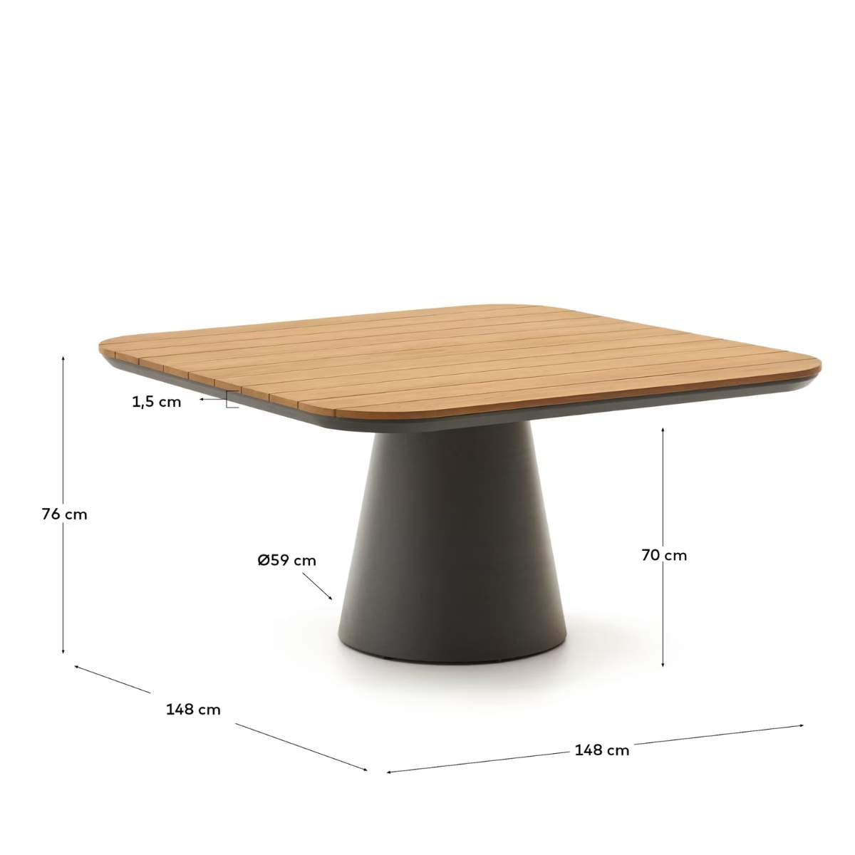 Kave Home Tudons outdoor table in aluminium with a grey and teak finish, 148 x 148 cm FSC 100%