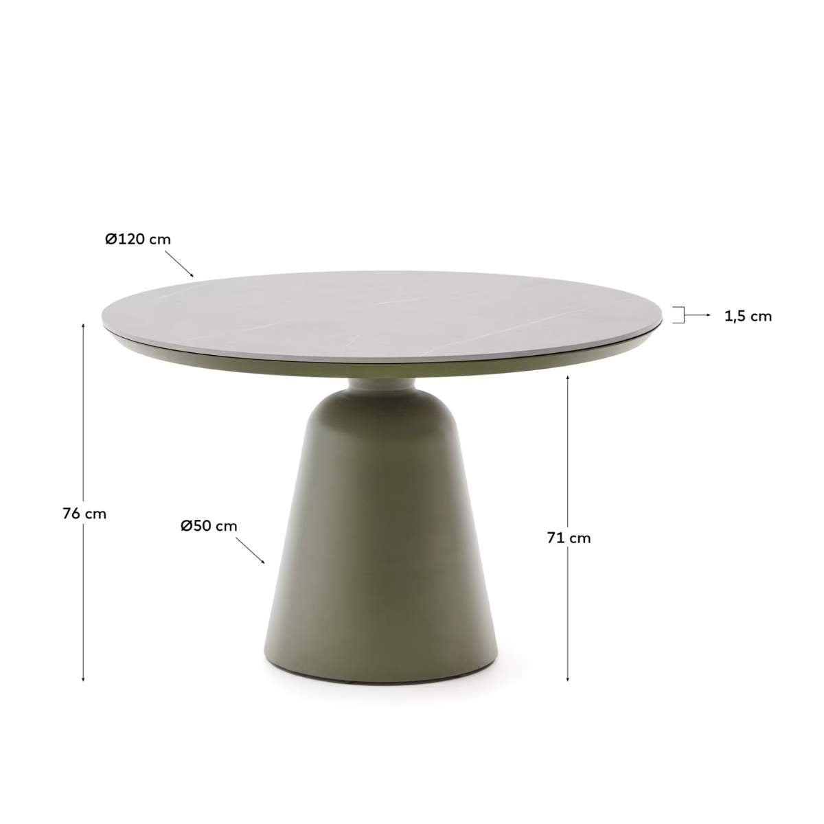 Kave Home Tudons round outdoor table in aluminium in a grey and teak finish, Ø120 cm FSC 100%