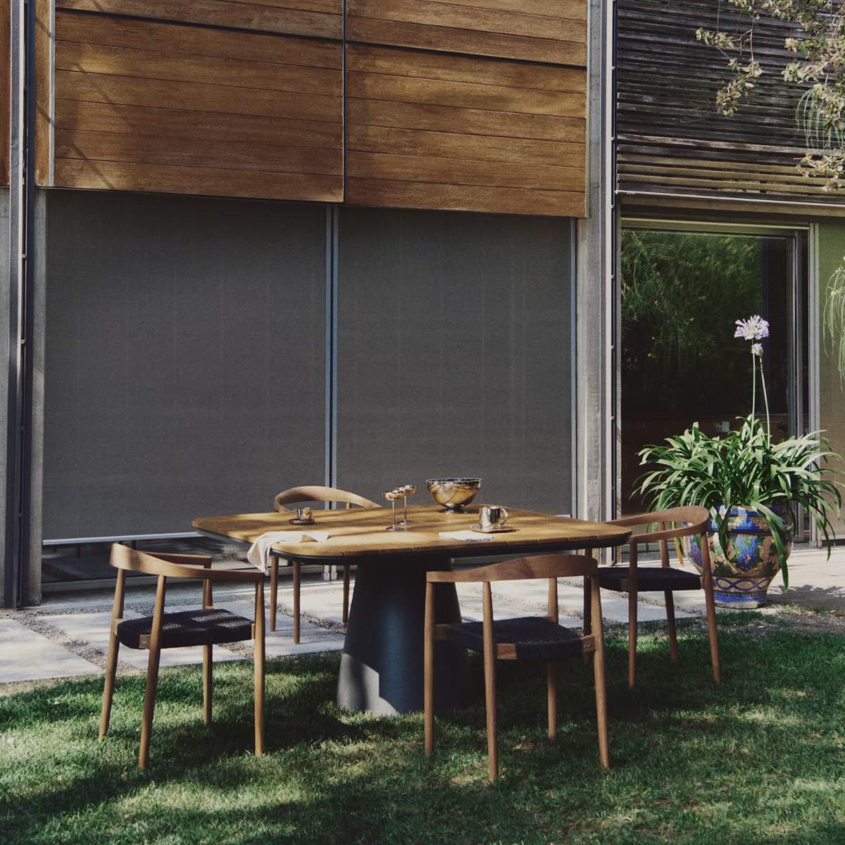 Kave Home Tudons outdoor table in aluminium with a grey and teak finish, 148 x 148 cm FSC 100%
