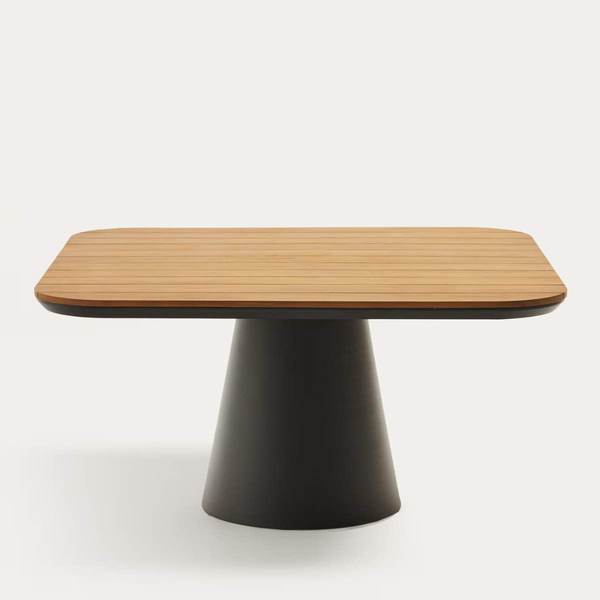 Kave Home Tudons outdoor table in aluminium with a grey and teak finish, 148 x 148 cm FSC 100%