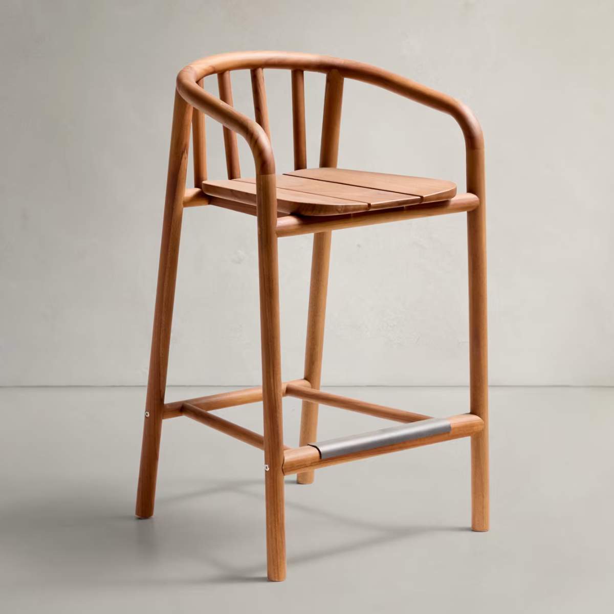 Kave Home Turqueta outdoor stool made of FSC 100% solid teak wood, height 65cm