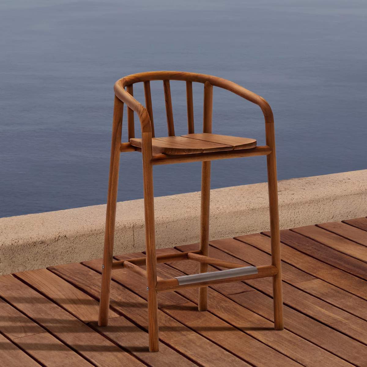 Kave Home Turqueta outdoor stool made of FSC 100% solid teak wood, height 65cm