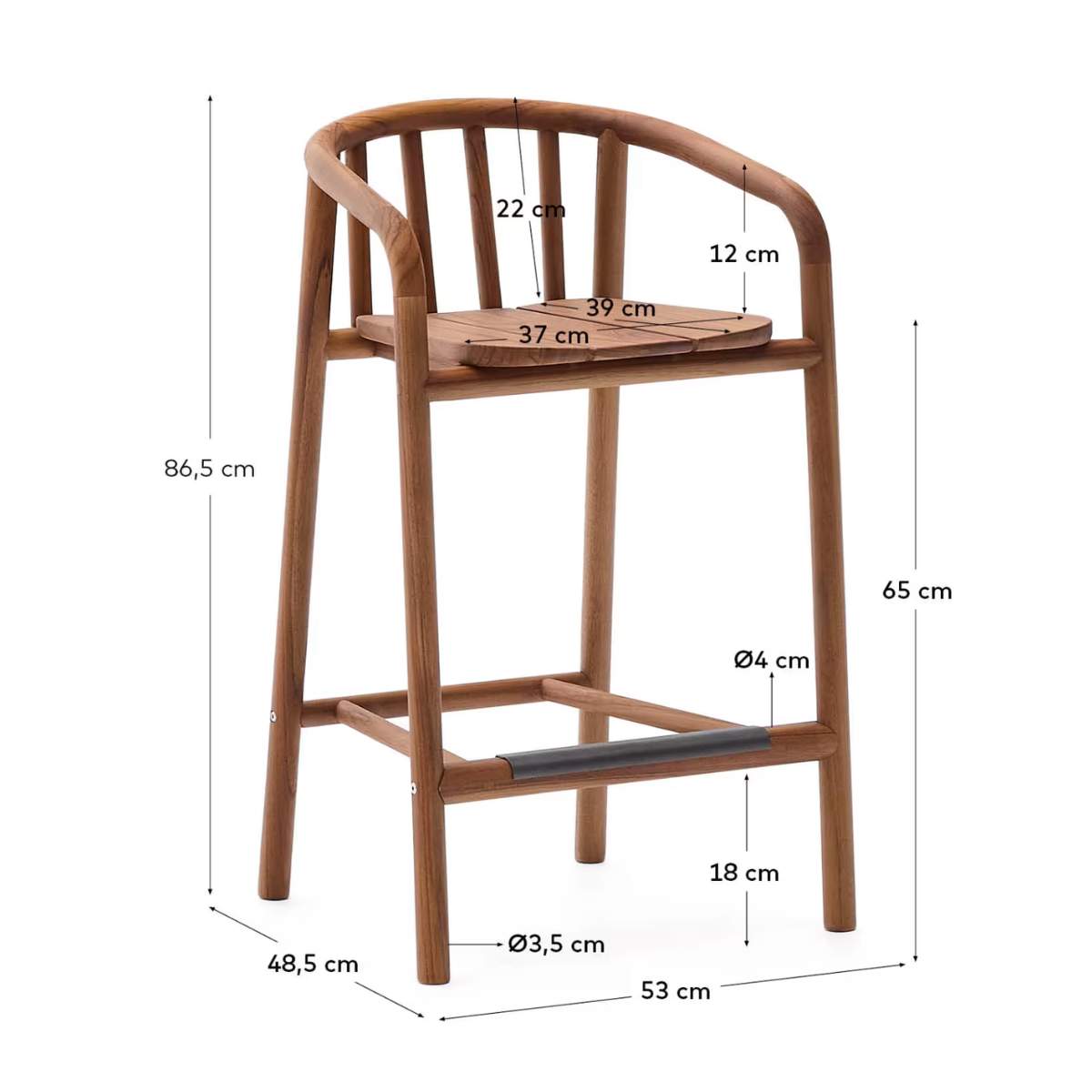 Kave Home Turqueta outdoor stool made of FSC 100% solid teak wood, height 65cm