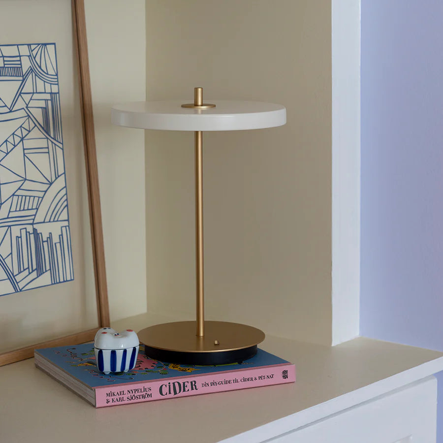 Umage Asteria Move Portable Table Lamp In Pearl White And Brass