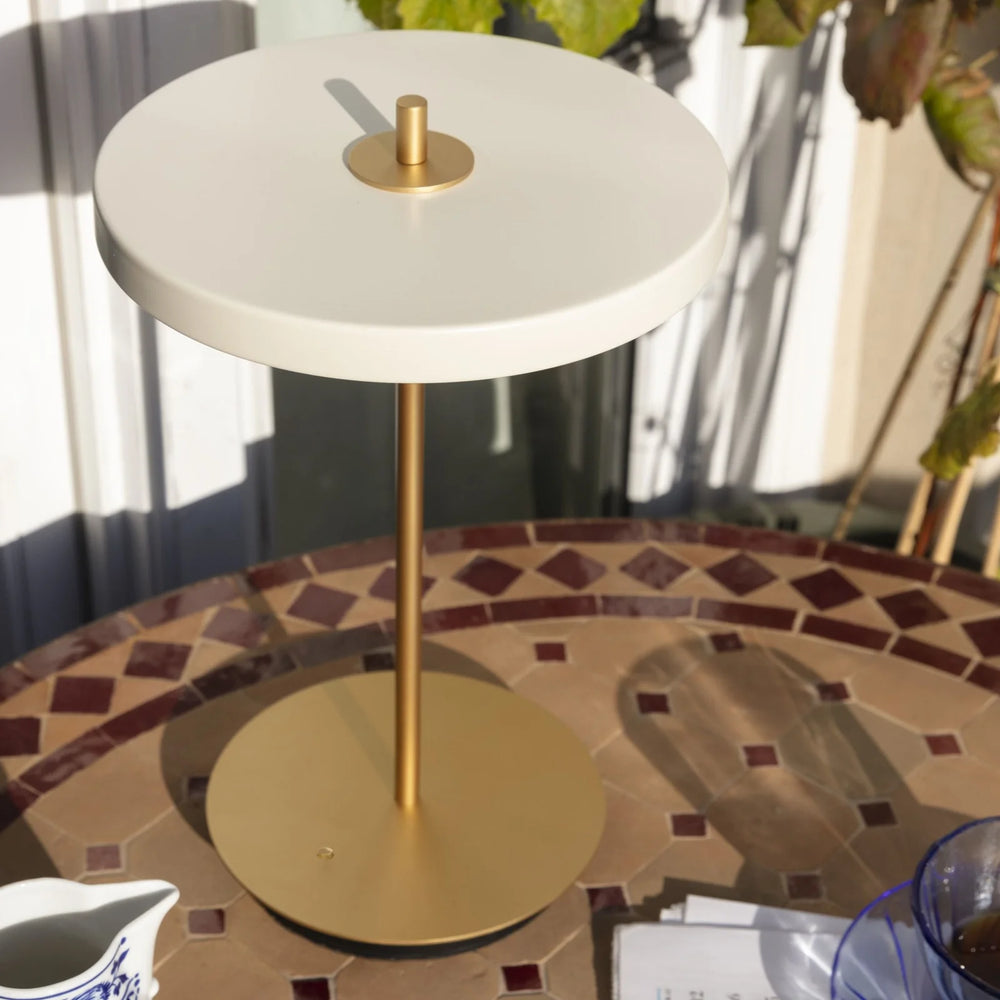Umage Asteria Move Portable Table Lamp In Pearl White And Brass