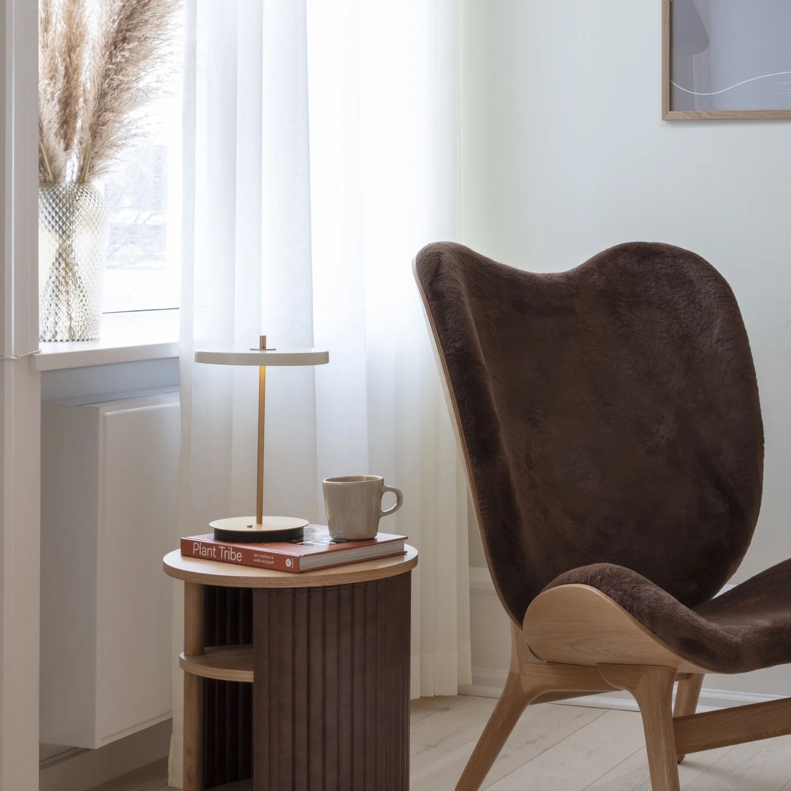 Umage Asteria Move Portable Table Lamp In Pearl White And Brass