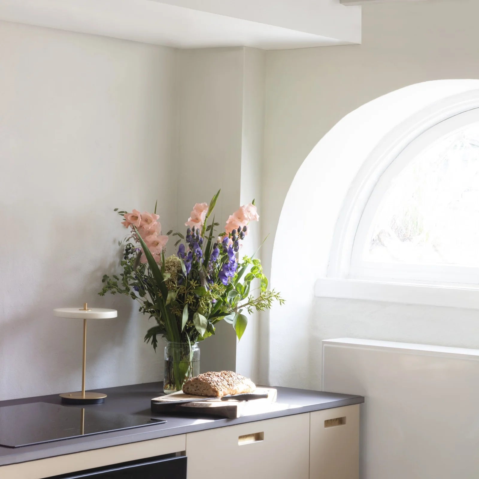 Umage Asteria Move Portable Table Lamp In Pearl White And Brass