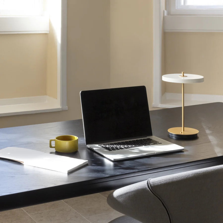 Umage Asteria Move Portable Table Lamp In Pearl White And Brass