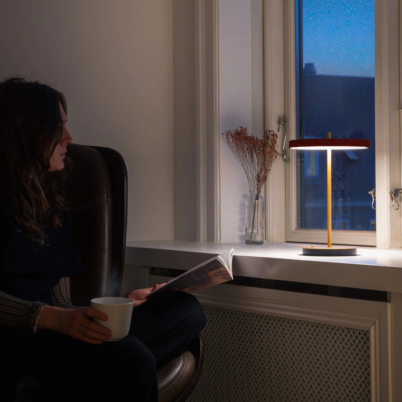 Umage Asteria Move Portable Table Lamp In Ruby Red And Brass