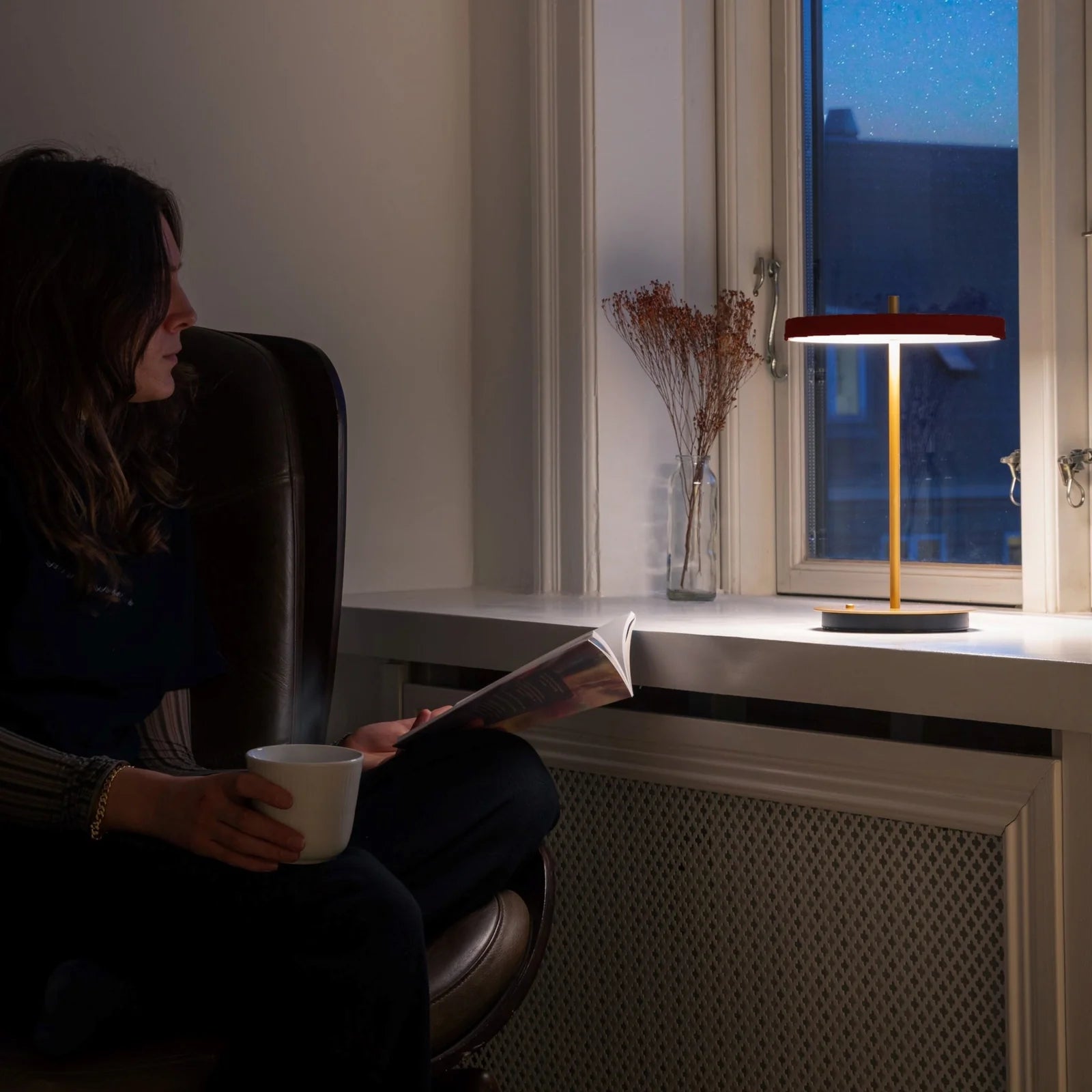 Umage Asteria Move Portable Table Lamp In Ruby Red And Brass