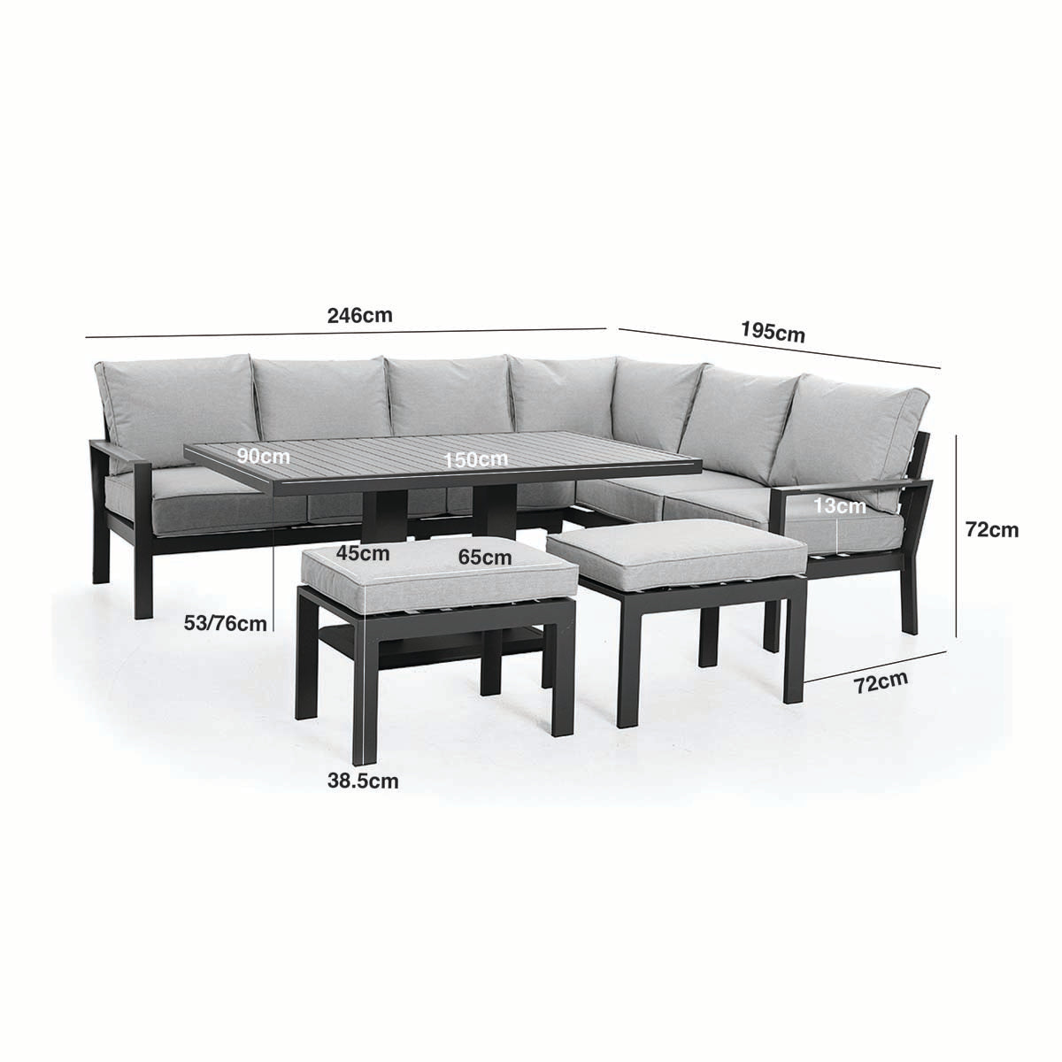 Maze Dove Grey Vancouver Large Corner Dining Set With Rectangular Rising Table