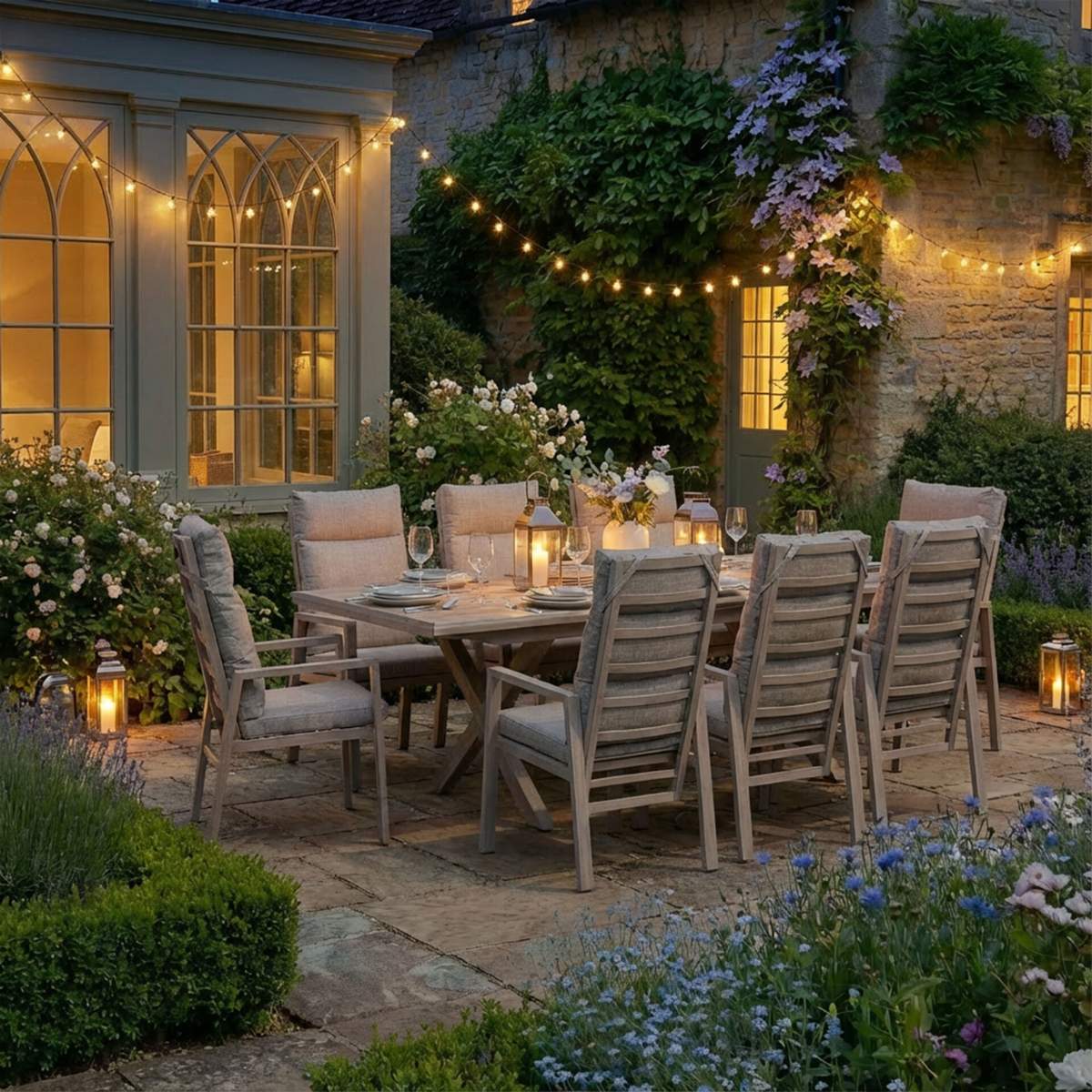 Maze - Valencia Reclining 6-8 Seat Aluminium Extending Garden Dining Set - Latte