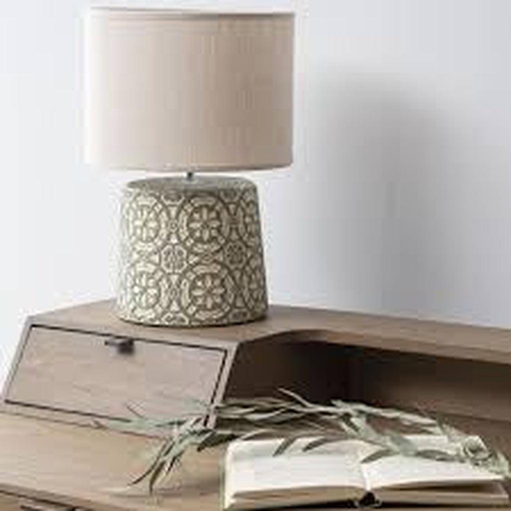 Vedder Cream Concrete Lamp With Geometric Pattern and Shade-Beaumonde