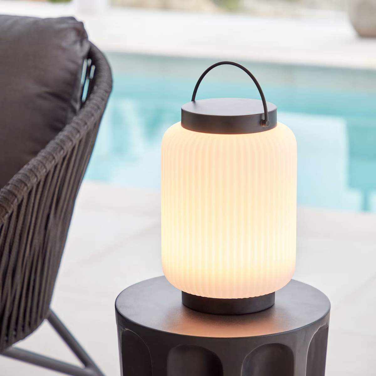 Kave Home Verona outdoor table lamp in polythene and metal with black finish
