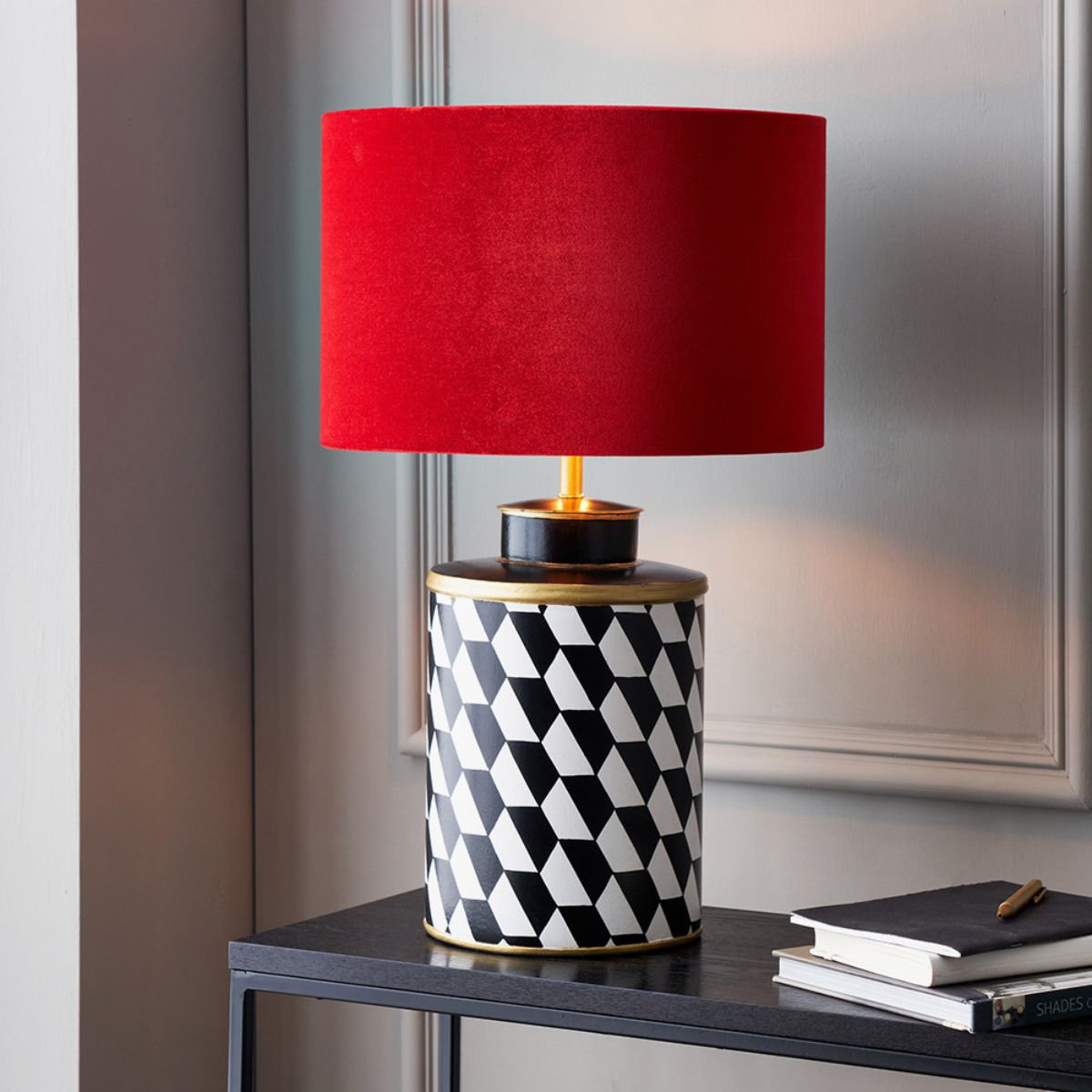 Pacific Lifestyle Victor Black and White Geometric Hand Painted Metal Table Lamp Base