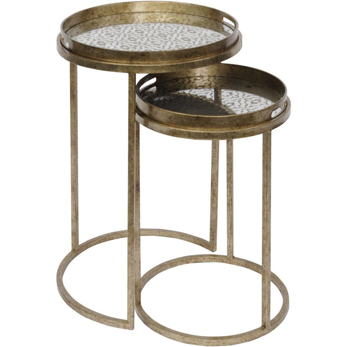 Libra Interiors Vienna Antique Gold Diamond Set Of 2 Side Tray Tables