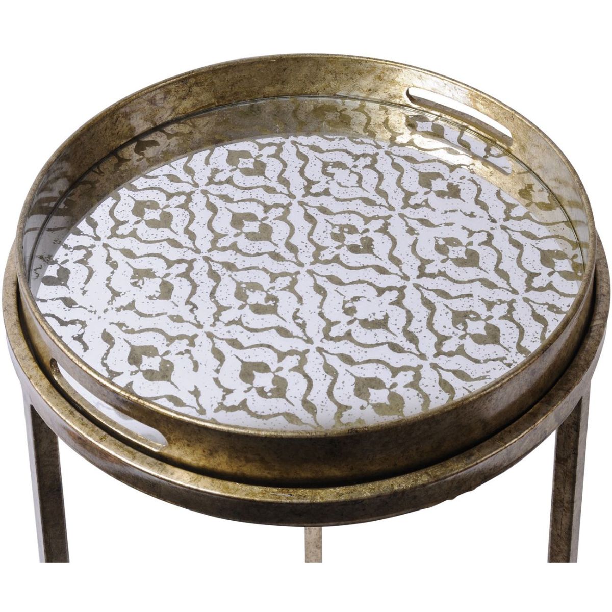 Libra Interiors Vienna Antique Gold Diamond Set Of 2 Side Tray Tables