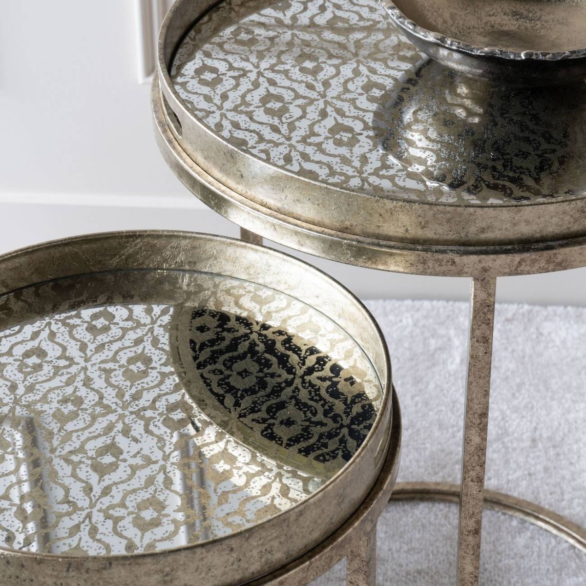 Libra Interiors Vienna Antique Gold Diamond Set Of 2 Side Tray Tables