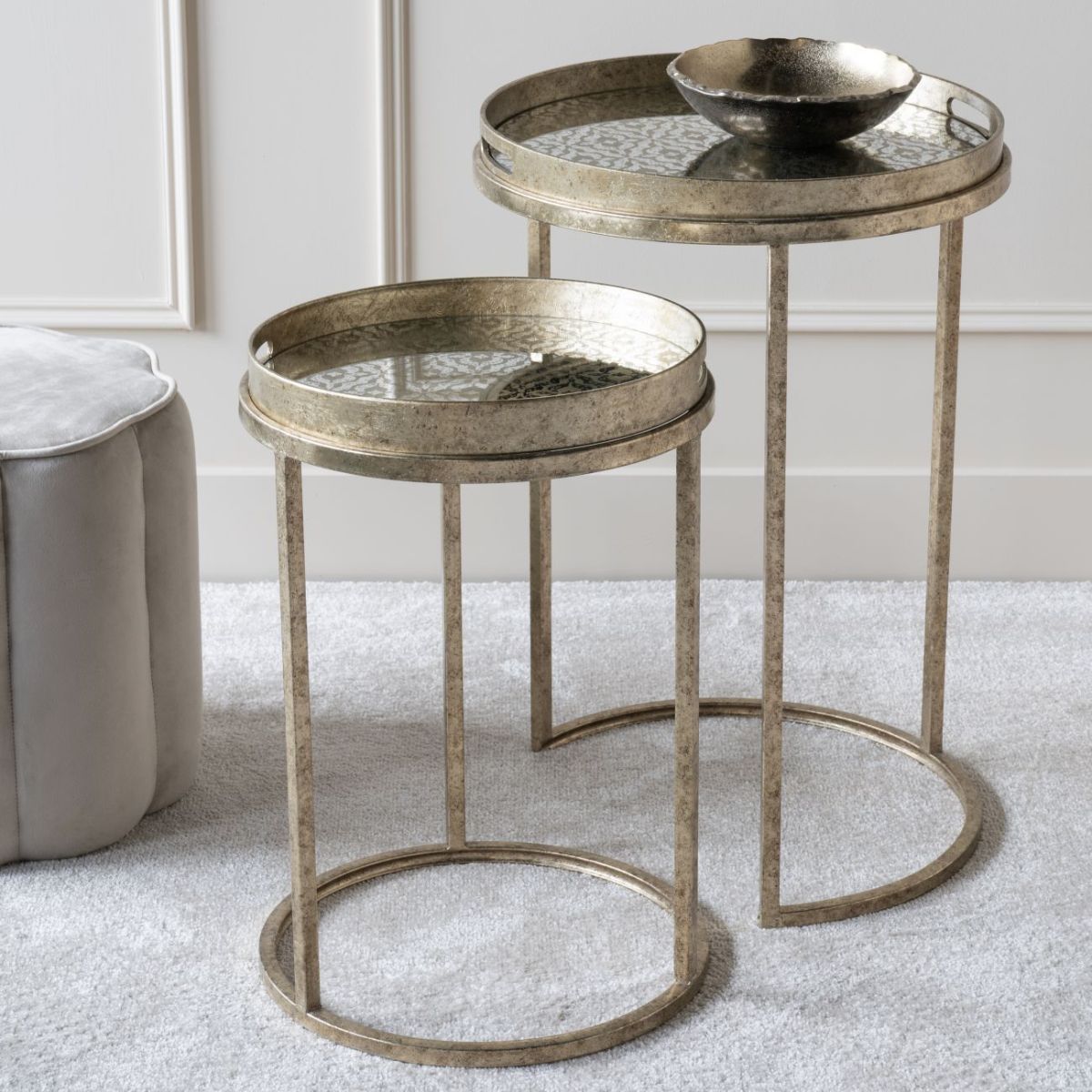 Libra Interiors Vienna Antique Gold Diamond Set Of 2 Side Tray Tables