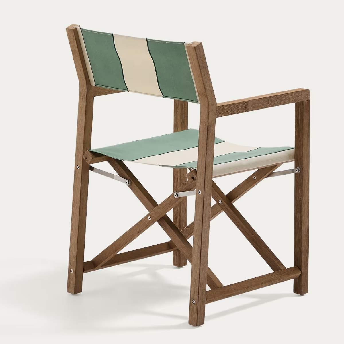 Kave Home Vilara blue and beige striped outdoor folding chair made of FSC 100% solid acacia wood