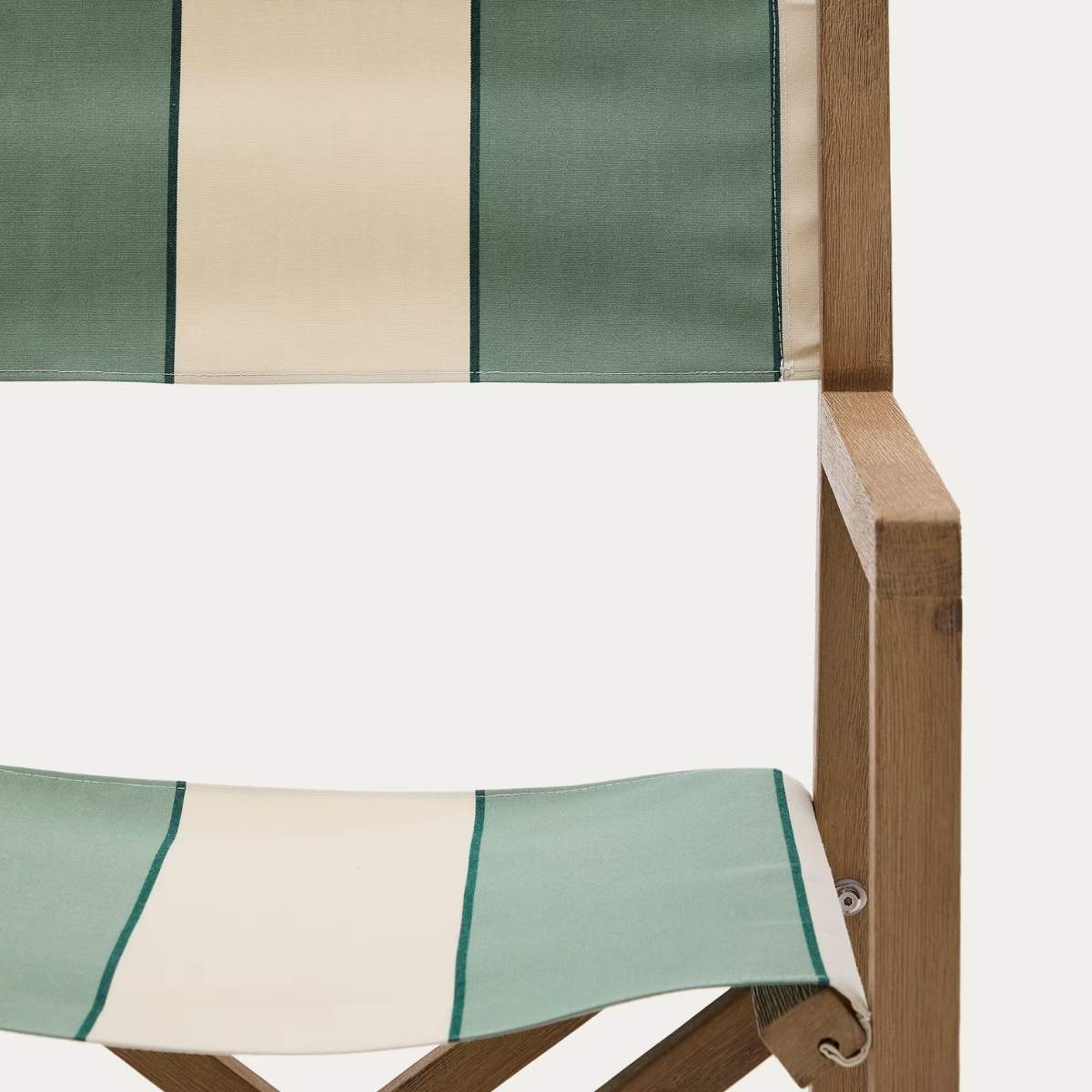 Kave Home Vilara blue and beige striped outdoor folding chair made of FSC 100% solid acacia wood