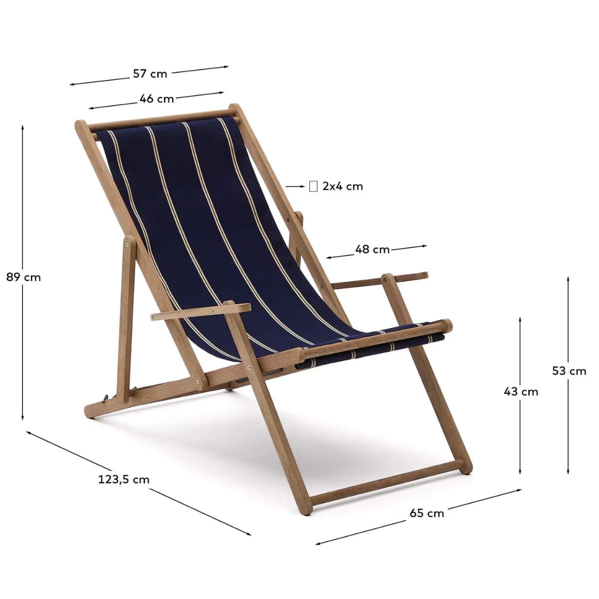 Kave Home Vilara brown and beige striped outdoor folding deck chair made of FSC 100% solid acacia wood
